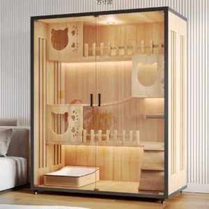 sg-11134201-8262s-ml9ng3eecqo225.webp Large Cat Cage Wooden with Glass Door and Light Cat Villa Cat House