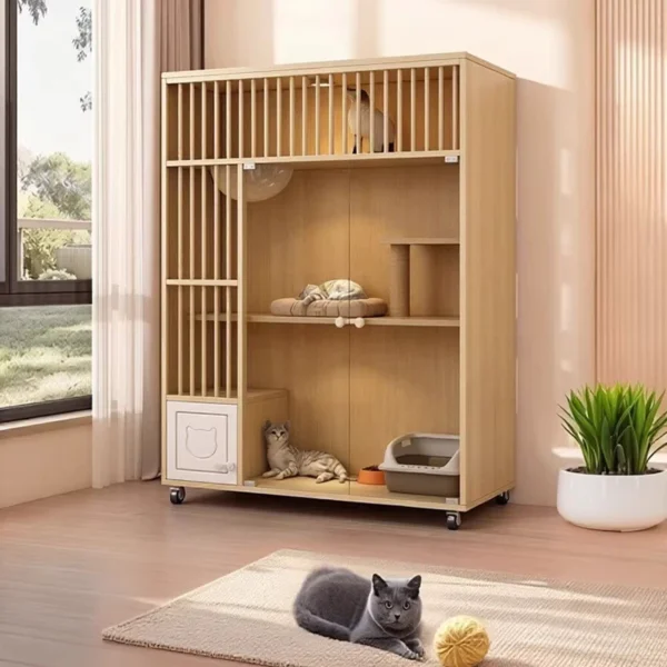 Large Luxury Cat Cage Wooden with Glass Door and Light Cat Luxury Villa Cat House
